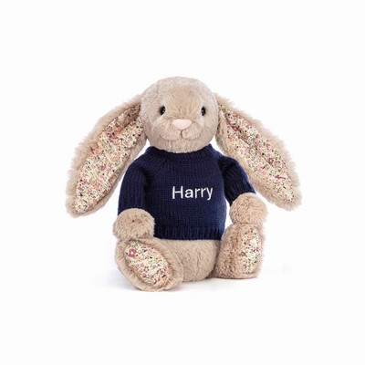 Jellycat Blossom Bea Beige Bunny with Navy Jumper UK | 14386ISWQ